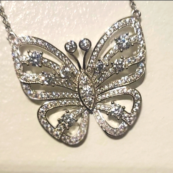 CERTIFIED 3.33 Carat VVS1 D EX MARIAH BUTTERFLY Moissanite Diamond NECKLACE *NEW - Picture 13 of 16